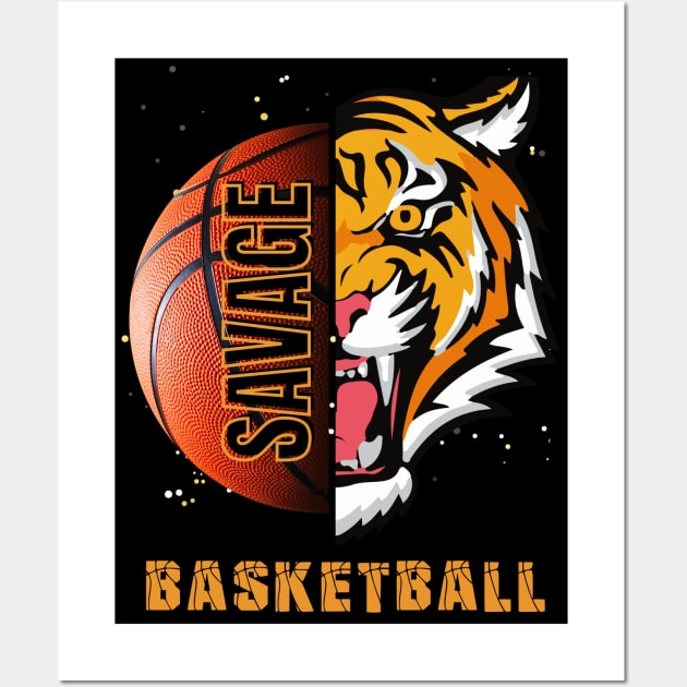 Funny Basketball Tiger Art Design Wall Art by mieeewoArt